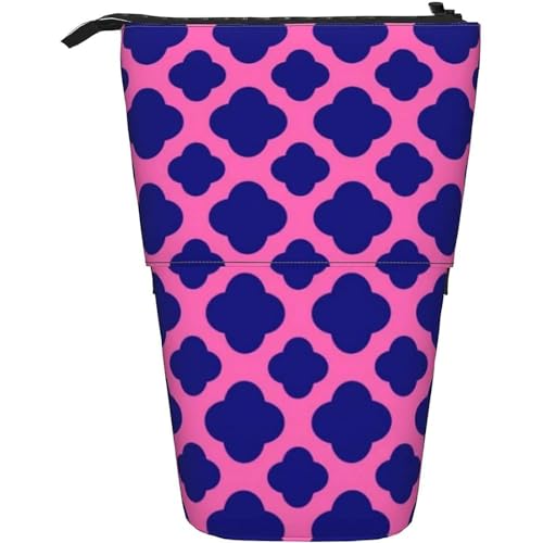 351 Federmäppchen Pinkfarbenes Und Marineblaues Quatrefoil Muster Make-Up Tasche Grosse Kapazität Federtasche, Für Damen, Büro, Mädchen von 351