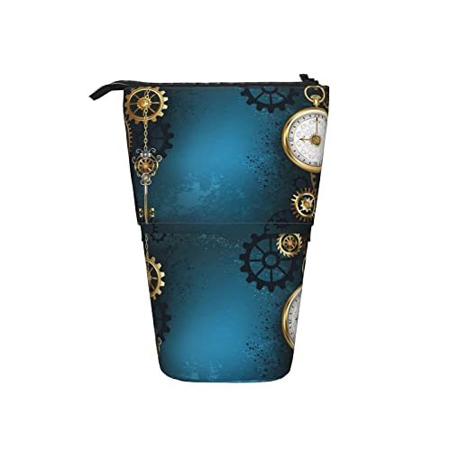 351 Federmäppchen Retro Steampunk Uhr Mit Goldenen Zahnrädern Bleistifte Tasche Grosse Kapazität Stehen Bleistifthalter, Für Mädchen, Bürobedarf, Teenager von 351