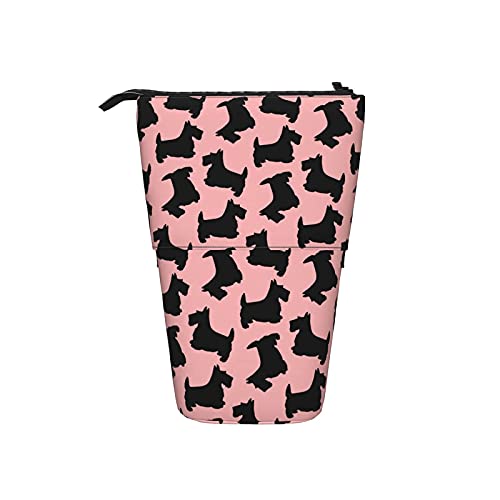 351 Federmäppchen Scottish Terrier Muster Rosa Schwarz Make-Up Tasche Grosse Kapazität Schlampermäppchen, Für Mädchen, Teenager, Schule von 351