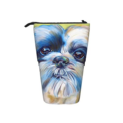 351 Federmäppchen Shih Tzu Hundekunst Niedliches Grün Stifteköcher Mit Reißverschluss Make-Up Tasche, Für Teenager, Mädchen, Kindergarten von 351