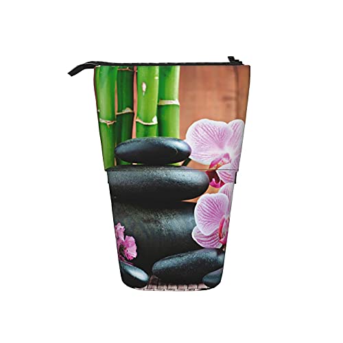 351 Federmäppchen Spa Zen Stones Orchideen Student Federmäppchen Grosse Kapazität Make-Up Tasche, Für Schüler, Bürobedarf, Mädchen von 351