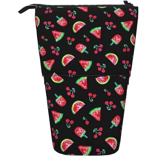 351 Federmäppchen Wassermelonen Kirschen Schwarz Stifteetui Mit Reißverschluss Make-Up Tasche, Für Schüler, Damen, Bürobedarf von 351