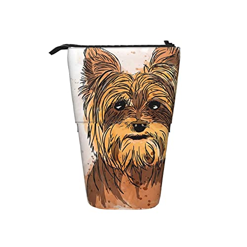 351 Federmäppchen Yorkshire Terrier Teetasse Hund Braun Art. Nr Stehen Bleistifthalter Grosse Kapazität Bleistifte Tasche, Für Kindergarten, Büro, Damen von 351