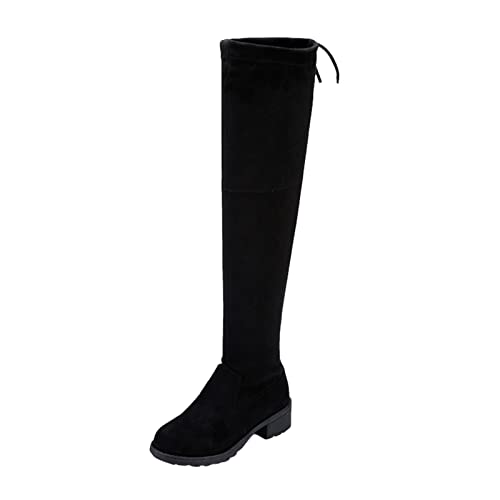 351 Stiefeletten Damen Damen Stiefel Winter Overknee Stiefel Lange Stiefel Komfort Chunky Heels Schuhe Stiefeletten Damen Schwarz Flach (02-Black, 40) von 351