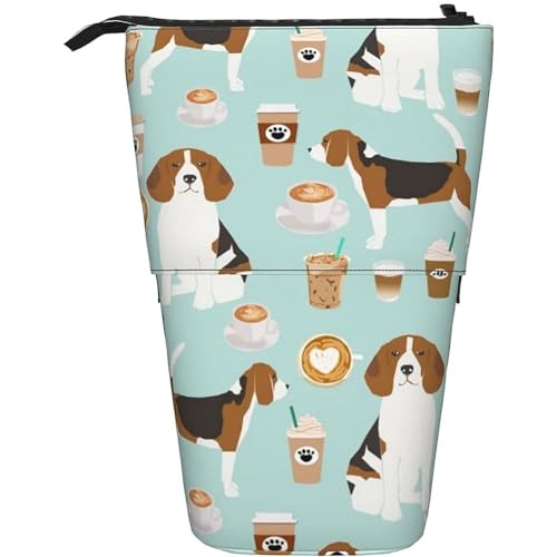 351 Teleskopisch Mäppchen Beagle Coffee Mint Cute Latte Stehen Bleistifthalter Grosse Kapazität Make-Up Tasche, Für Kindergarten, Büro, Jungen von 351