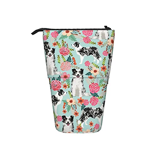 351 Teleskopisch Mäppchen Blue Merle Border Collie Federmäppchen Mädchen Grosse Kapazität Make-Up Tasche, Für Jungen, Damen, Bürobedarf von 351