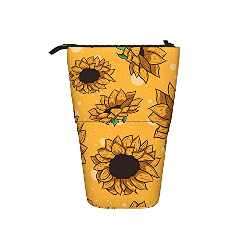 351 Teleskopisch Mäppchen Gelbes Sonnenblumenmuster Make-Up Tasche Mit Reißverschluss Bleistifte Tasche, Für Kindergarten, Mädchen, Bürobedarf von 351