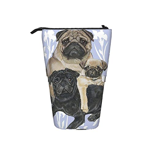 351 Teleskopisch Mäppchen Mops Hundefamilie, Baby Haustier Mama Federmäppchen Mädchen Mit Reißverschluss Make-Up Tasche, Für Damen, Bürobedarf, Jungen von 351