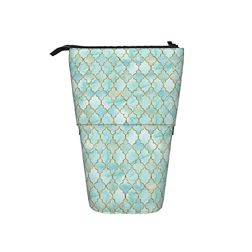 351 Teleskopisch Mäppchen Orientalisches Muster In Aqua Und Gold Federmäppchen Mädchen Grosse Kapazität Make-Up Tasche, Für Bürobedarf, Büro, Kindergarten von 351