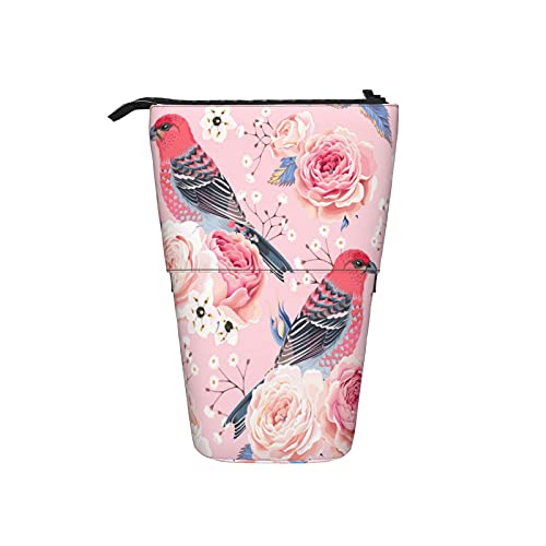 351 Teleskopisch Mäppchen Rosa Rosen Und Vogelmuster Make-Up Tasche Grosse Kapazität Jungen Stehen Bleistifthalter Mit Reißverschluss Mädchen Stifthalter von 351