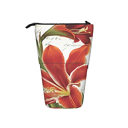 351 Teleskopisch Mäppchen Rote Amaryllis Weihnachtsblume Federtasche Grosse Kapazität Make-Up Tasche, Für Büro, Bürobedarf, Jungen von 351