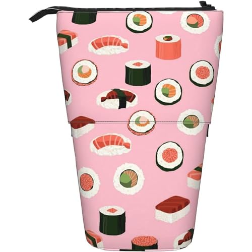 351 Teleskopisch Mäppchen Sushi Essen Muster Rosa Bleistifte Tasche Mit Reißverschluss Make-Up Tasche, Für Damen, Teenager, Kindergarten von 351