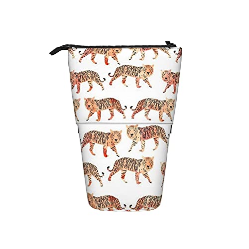 351 Teleskopisch Mäppchen Tiger Aquarell Pfirsich Tiger Bleistifte Tasche Mit Reißverschluss Griffelmappe, Für Bürobedarf, Damen, Schüler von 351