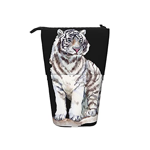 351 Teleskopisch Mäppchen Weißer Tiger Stifteetui Grosse Kapazität Make-Up Tasche Student Federmäppchen, Für Damen, Jungen, Büro von 351