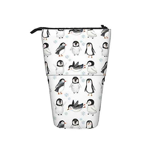 351 Teleskopisch Mäppchen Winterpinguine Weiß Make-Up Tasche Grosse Kapazität Ständer Bleistifthalter, Für Mädchen, Kindergarten, Damen von 351