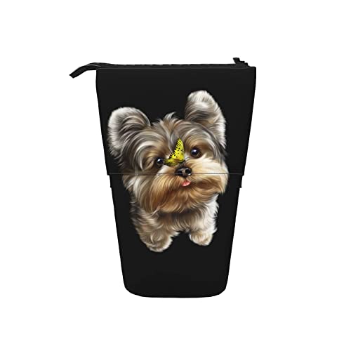 351 Teleskopisch Mäppchen Yorkshire Terrier Teetasse Hundebaby Bleistifte Tasche Mit Reißverschluss Ständer Bleistifthalter, Für Jungen, Kindergarten, Teenager von 351