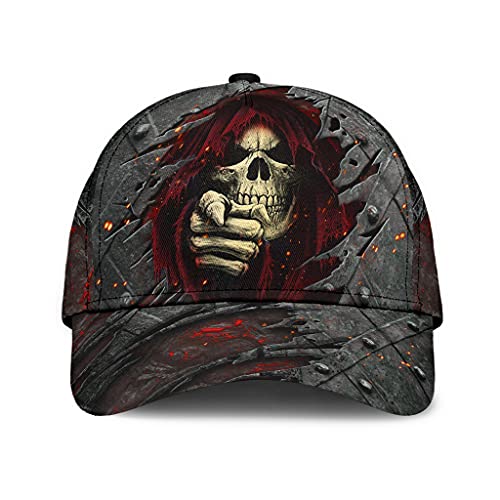 Damen Herren Baseballmütze Verstellbar Unisex Mütze Hip Hop Vintage Basecap Sonnenschutz Basecap Kappe Totenkopf Skelett Reaper Rot Böser Totenkopf Rissmuster Gothic Horror Geschenkidee Grau von 934