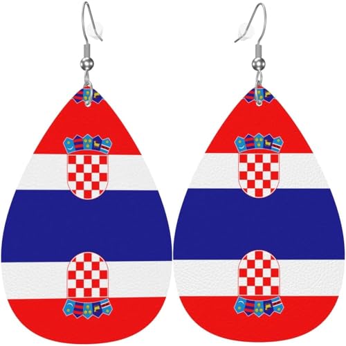 Damen Ohrringe Ohrhänger Leichte Ohrringe Hängend Kunstleder Schmuck Flagge Kroatiens von 351