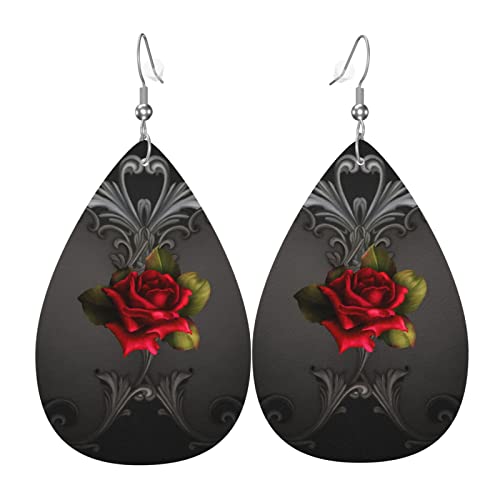 Damen Ohrringe Ohrhänger Leichte Ohrringe Hängend Kunstleder Schmuck Gothic Glamour Red Rose Black Schmuck von 351