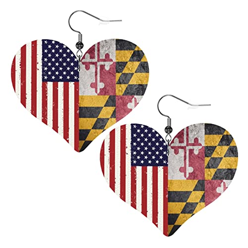Damen Ohrringe Ohrhänger Leichte Ohrringe Hängend Kunstleder Schmuck Grunge-Usa-Maryland-Flagge von 351