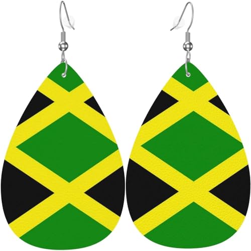 Damen Ohrringe Ohrhänger Leichte Ohrringe Hängend Kunstleder Schmuck Jamaikanische Flagge von 351