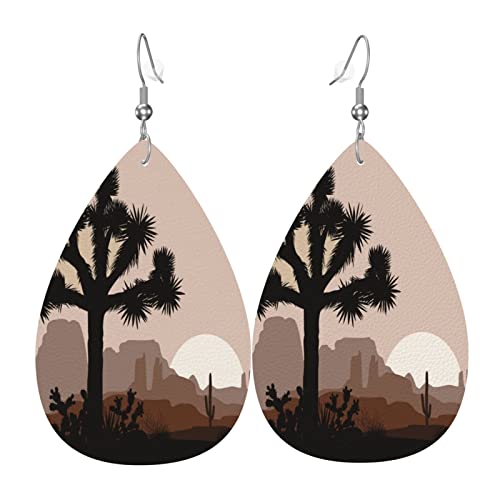 Damen Ohrringe Ohrhänger Leichte Ohrringe Hängend Kunstleder Schmuck Morgenlandschaft Mit Joshua Tree Und Bergen, Hypoallergen Damen Ohrringe Ohrhänger Leichte Ohrringe Hängend Kunstleder Schmuck Morgenlandschaft Mit Joshua Tree Und Bergen, Hypoallergen von 351
