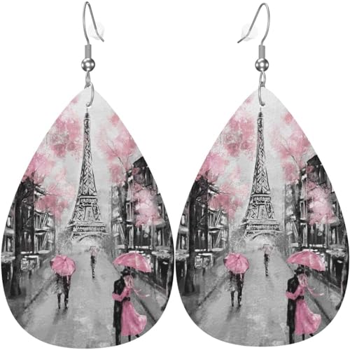 Damen Ohrringe Ohrhänger Leichte Ohrringe Hängend Kunstleder Schmuck Pariser Landschaft Frankreich Eiffelturm von 351