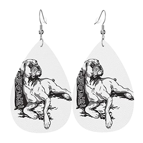 Lederohrringe Boxerhund, Hunde, Hand, Drawn Baumeln Ohrringe Vintage-Stil Ohrringe Für Damen Klassischen Teardrop Ohrringe, Für Frauen, Mädchen, Geburtstagsfeier von 351