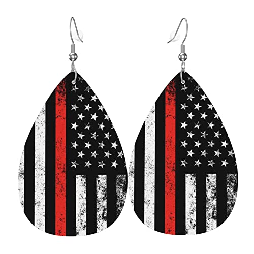 Lederohrringe Feuerwehrflagge Teardrop Ohrringe Mode Tropfenohrringe Vintage-Stil Ohrringe Für Damen, Für Braut Party, Geburtstagsfeier, Frauen von 351