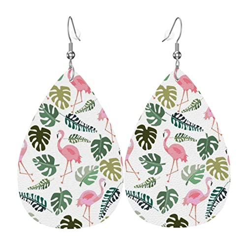 Lederohrringe Flamingo Mit Monstera Blättern Damen Ohrring Mode Baumeln Ohrringe Klassischen Tropfenohrringe, Für Braut Party, Mädchen, Geschenk von 351