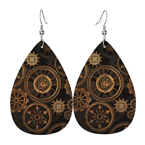 Lederohrringe Steam Punk Getriebe Hintergrund Teardrop Leder Ohrringe Klassischen Schmuck Ohrringe Vintage-Stil Ohrringe Für Damen, Für Mädchen, Frauen, Geschenk von 351