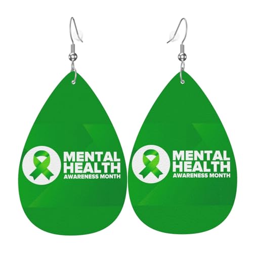 Ohrringe Für Frauen Im Mai Tragen Wir Den Green Mental Health Awareness Month Damen Ohrring 1 Paar Baumeln Ohrringe Vintage-Stil Teardrop Leder Ohrringe, Für Geschenk, Mädchen, Braut Party von 351