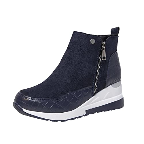 Stiefel Damen Mit Absatz Schuhe Mode Damenstiefel Kurze Wedges Wedges Turnschuhe Kurze Thermische Lässige Ankle Pulsh Zipper Flock Boots Warme Damenstiefel Stiefeletten Damen (Blue, 38) von 351