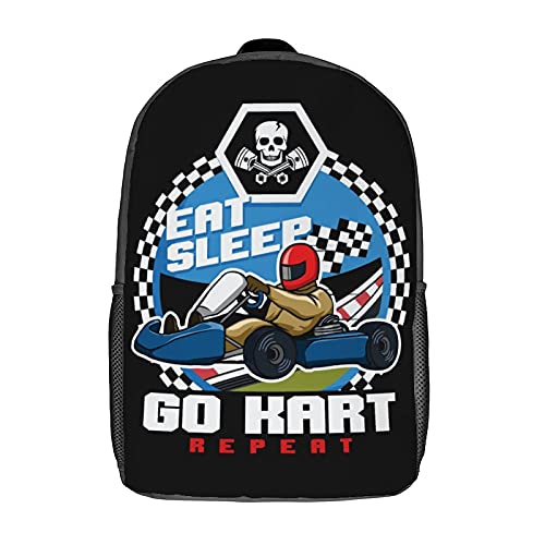 Studentenrucksack Eat Sleep Go Kart Lustige Wiederholung Karting Motorsport Rucksack Retro Taschen Stylische Backpack Für Büro, Reisen, Geschenk, 43X32X14Cm von 351