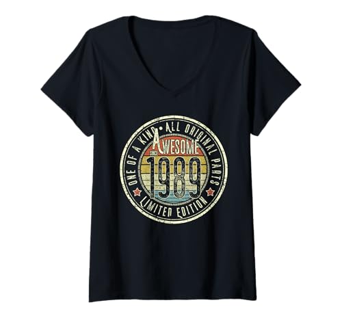 Damen Stolz Vintage seit 1989-36th Bday Retro Celebration T-Shirt mit V-Ausschnitt von 36 Years Young - 1989 Classic Vintage Look