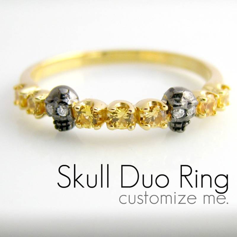 Benutzerdefinierte Schädel Ring - Halbe Ewigkeit Duo Alle Saphir Verlobungs-stack-Ring Alternative Ehering Kleine D315Sk Custom von 360Diamonds