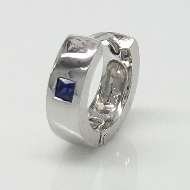 Herren Ohrringe, Superfluity Blau Saphir 14K Massivgold September Geburtsstein Weiß Gold Ohrring | D322W14K von 360Diamonds