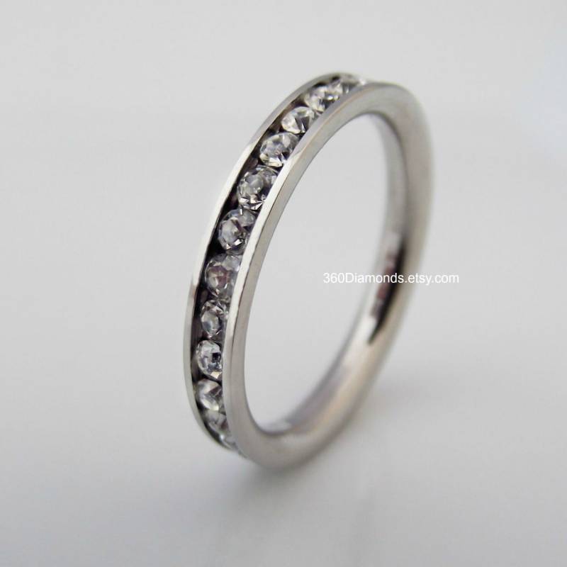 Weißer Saphir Eternity Verlobungsring - Weißgold Rhodiniert Über 925 Sterling Silber Channel Setting von 360Diamonds