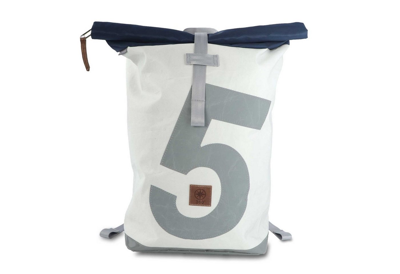 360Grad Freizeittasche Rucksack Tide Segeltuch weiß-blau Zahl hellgrau von 360Grad