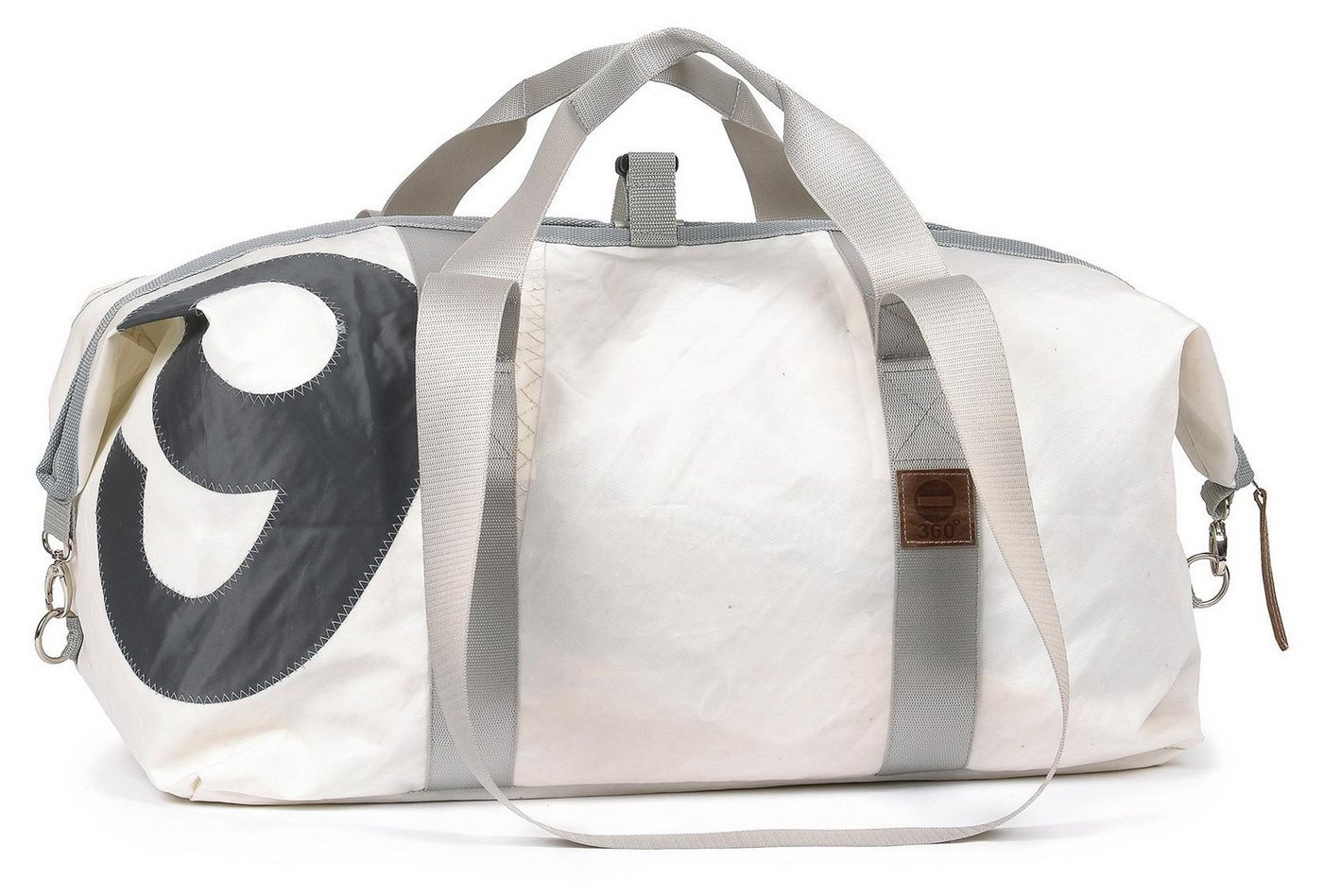 360Grad Reisetasche Reisetasche recyceltes Segeltuch Kutter XL Weiss Zahl Gurte Grau von 3 von 360Grad