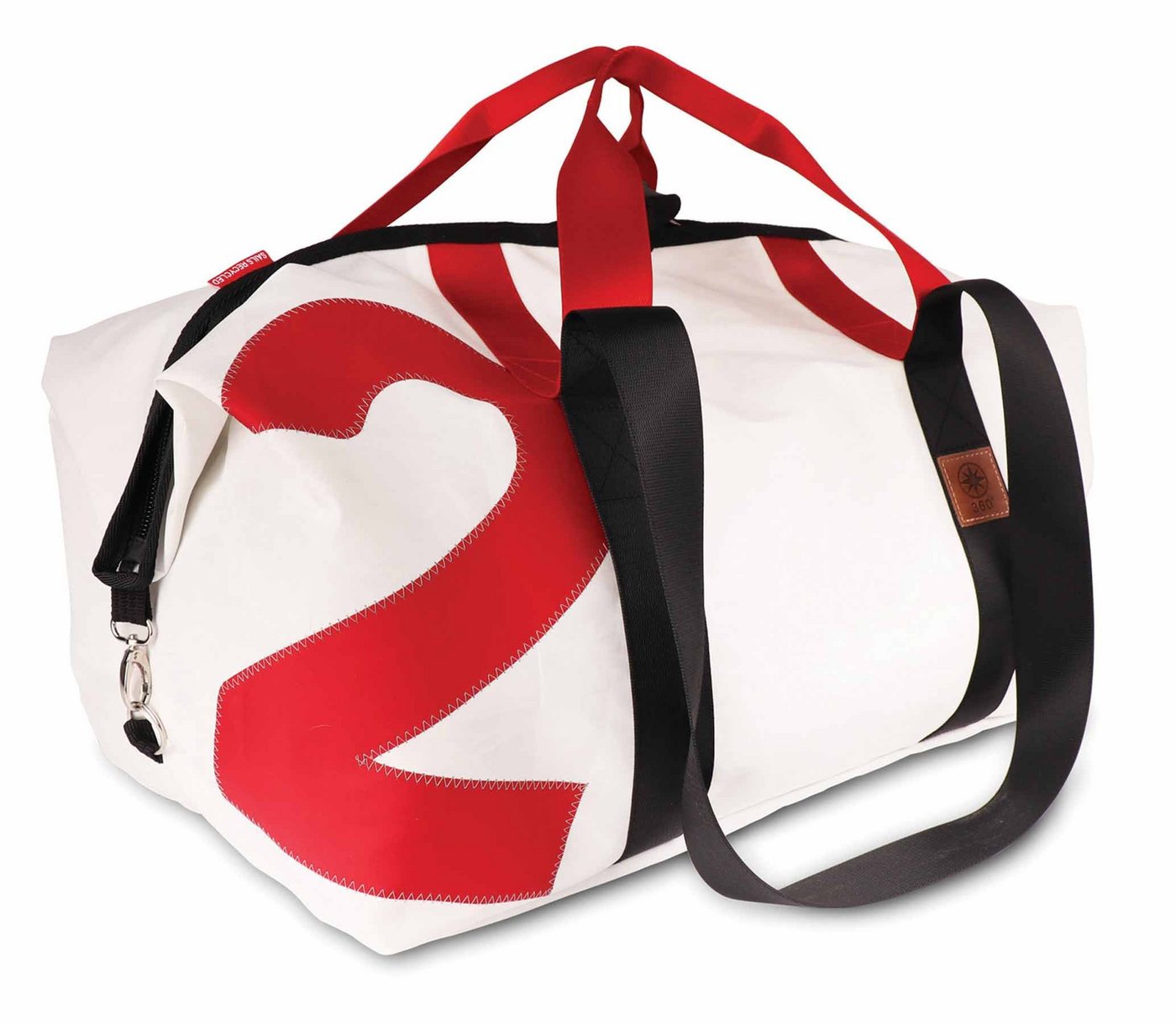 360Grad Reisetasche Reisetasche recyceltes Segeltuch Kutter XL Weiss Zahl Rot von 360Grad