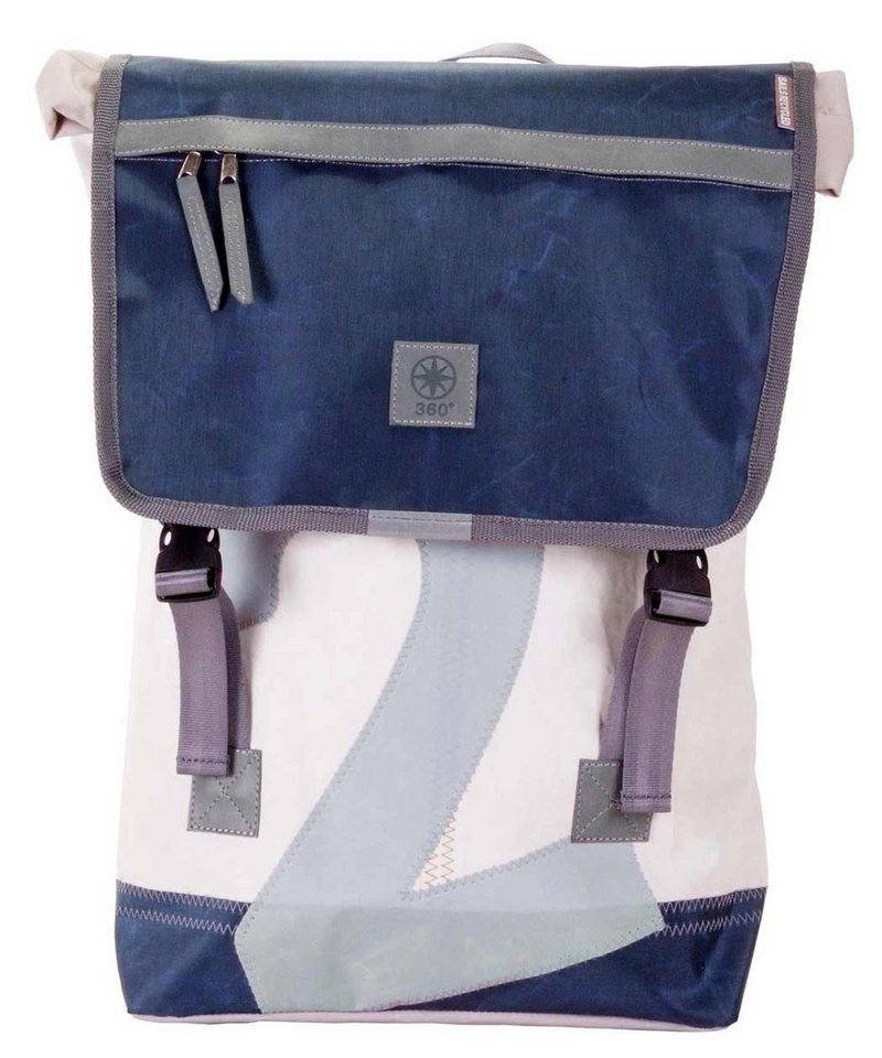 360Grad Rucksack Rucksack Landgang groß, Segel Weiss Blau Recycling - Segeltuch von 360Grad