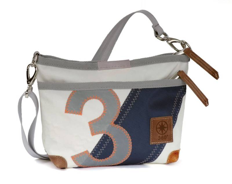 360Grad Schultertasche Schultertasche Deern Lütt, Weiß Blau Grau, recyceltes Segeltuch von 360Grad