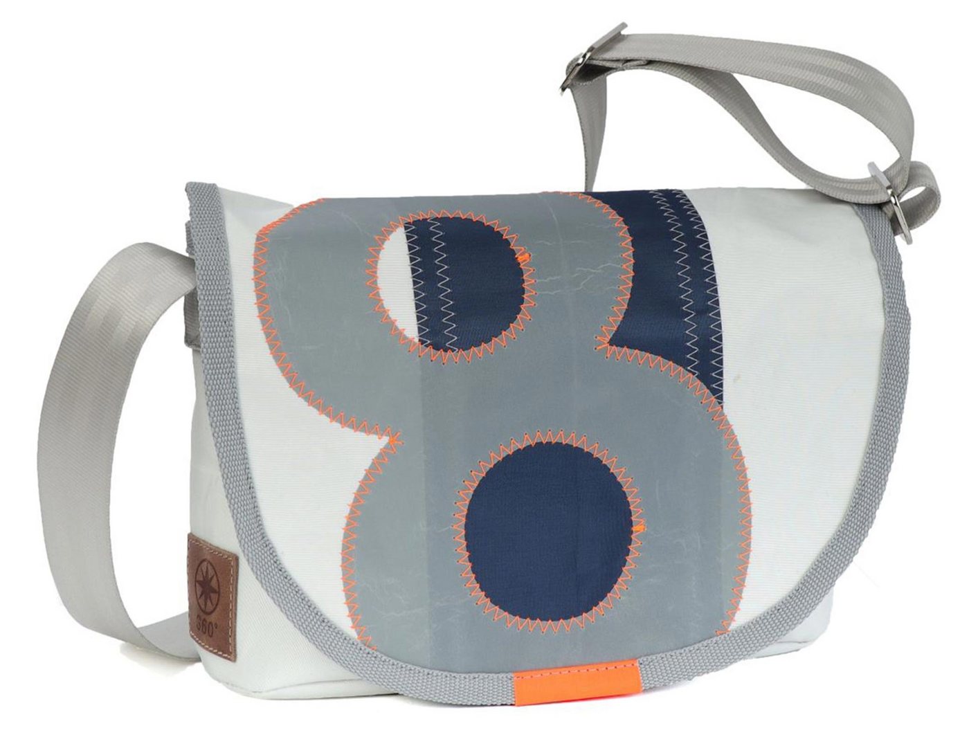 360Grad Schultertasche Schultertasche Perle, recyceltes Segeltuch, Weiß/blau Zahl Grau von 360Grad