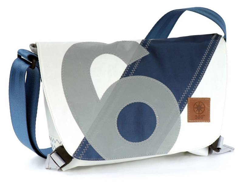 360Grad Schultertasche Umhängetasche Törn, recyceltes Segeltuch, Weiß/Blau von 360Grad