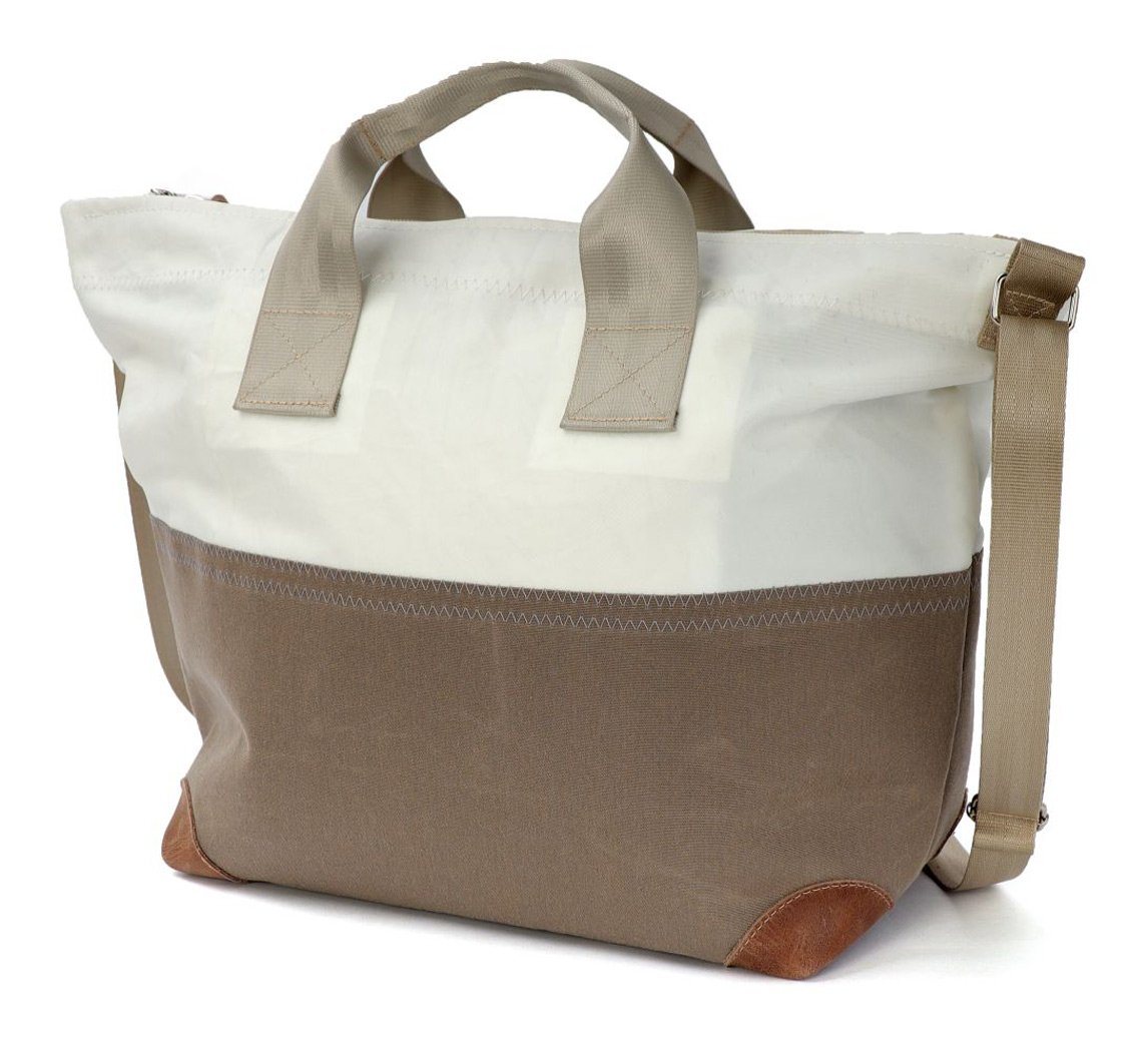 360Grad Strandtasche Schultertasche Suutje, Weiss Taupe Grau, Persenning, recyceltes Segel von 360Grad