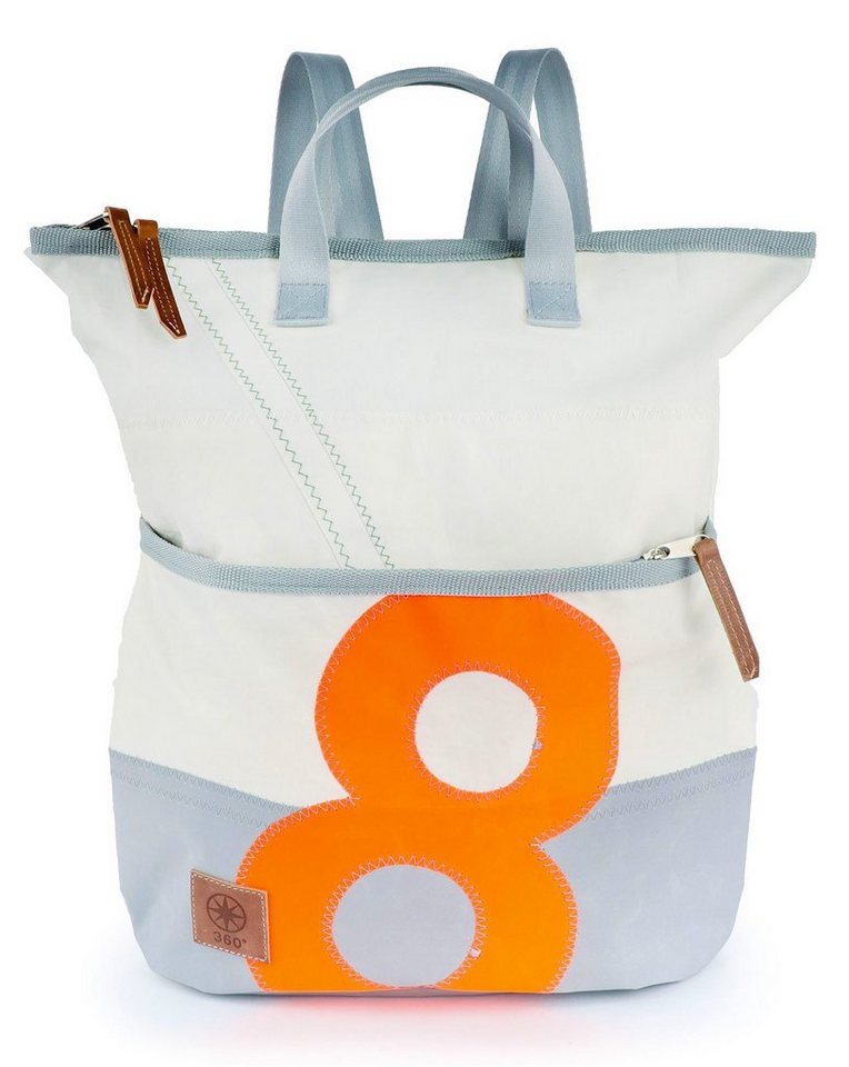 360Grad Tagesrucksack Rucksack Tasche Ketsch Mini, weiß-grau orange, recyceltes Segeltuch von 360Grad