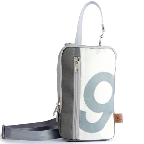 360 Grad Umhängetasche, Schultertasche, Crossbag, Hip Bag aus Segeltuch, Unisex, Weiss-grau, Zahl hellgrau, Gurt grau von 360°