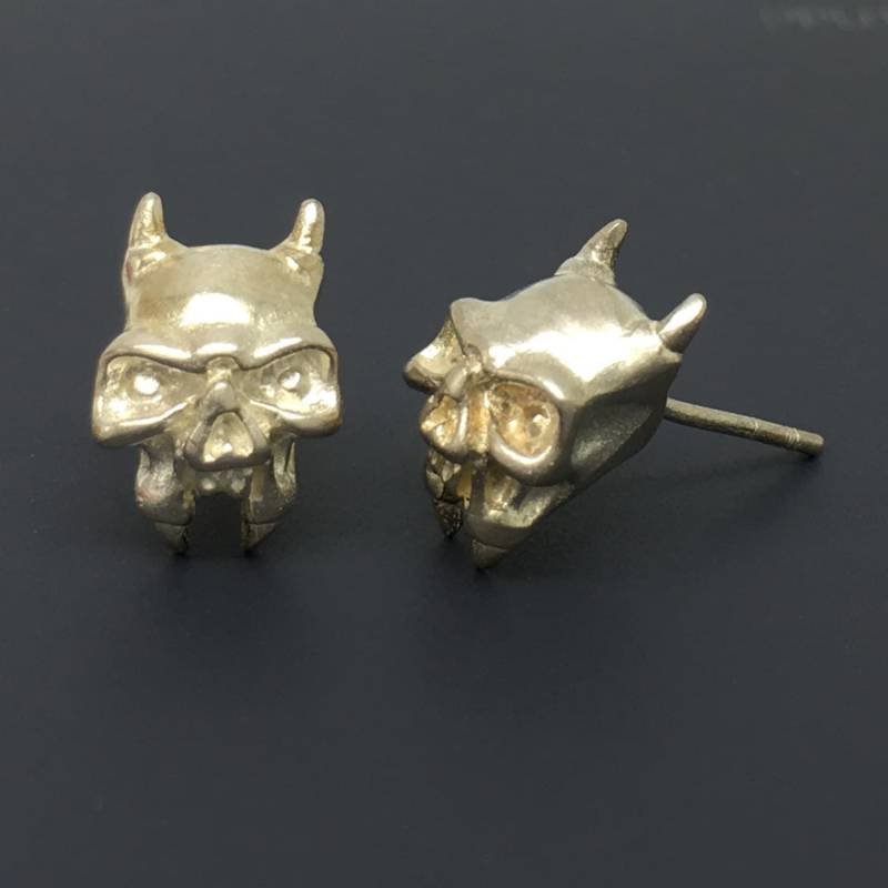 Bösartige Silber Schädel Ohrstecker, Herren Sterling Ohrringe, Große Einzigartige 468H2 von 360Jewels