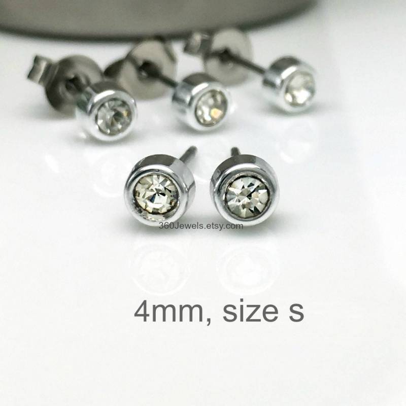 Diamant Ohrstecker Für Männer, Polymer in Silber, 4mm Ohrstecker, Silber Jungs, Kleine 431 von 360Jewels